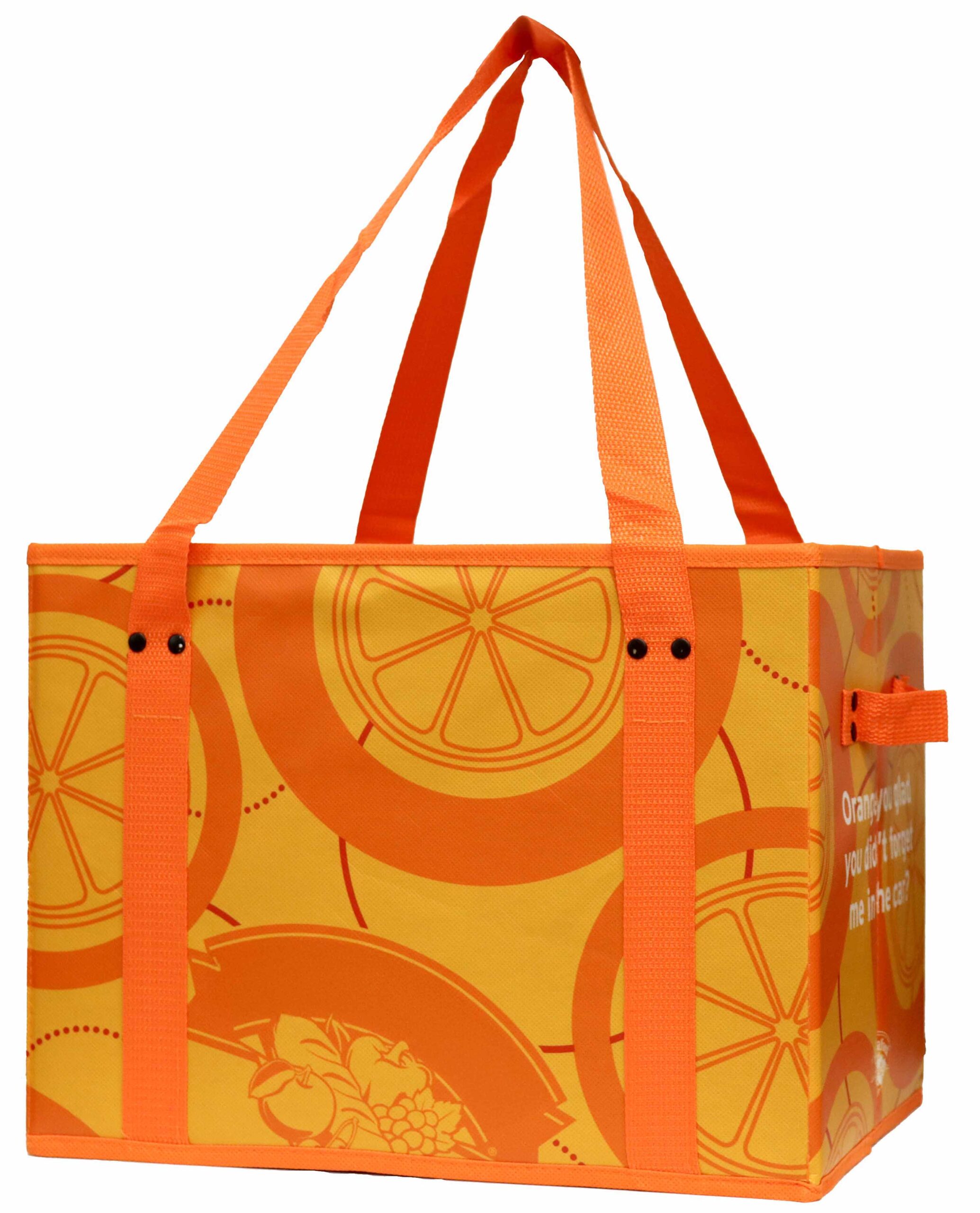 A orange and yellow reusable collapsible box.