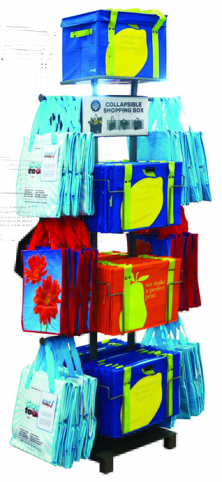 A reusable Bag rack that displays reusable bags